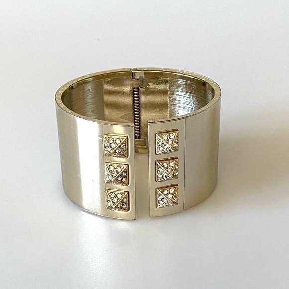 Victoria 3 Victoria’s Secret Cuff Bracelet Hinged Gold Tone